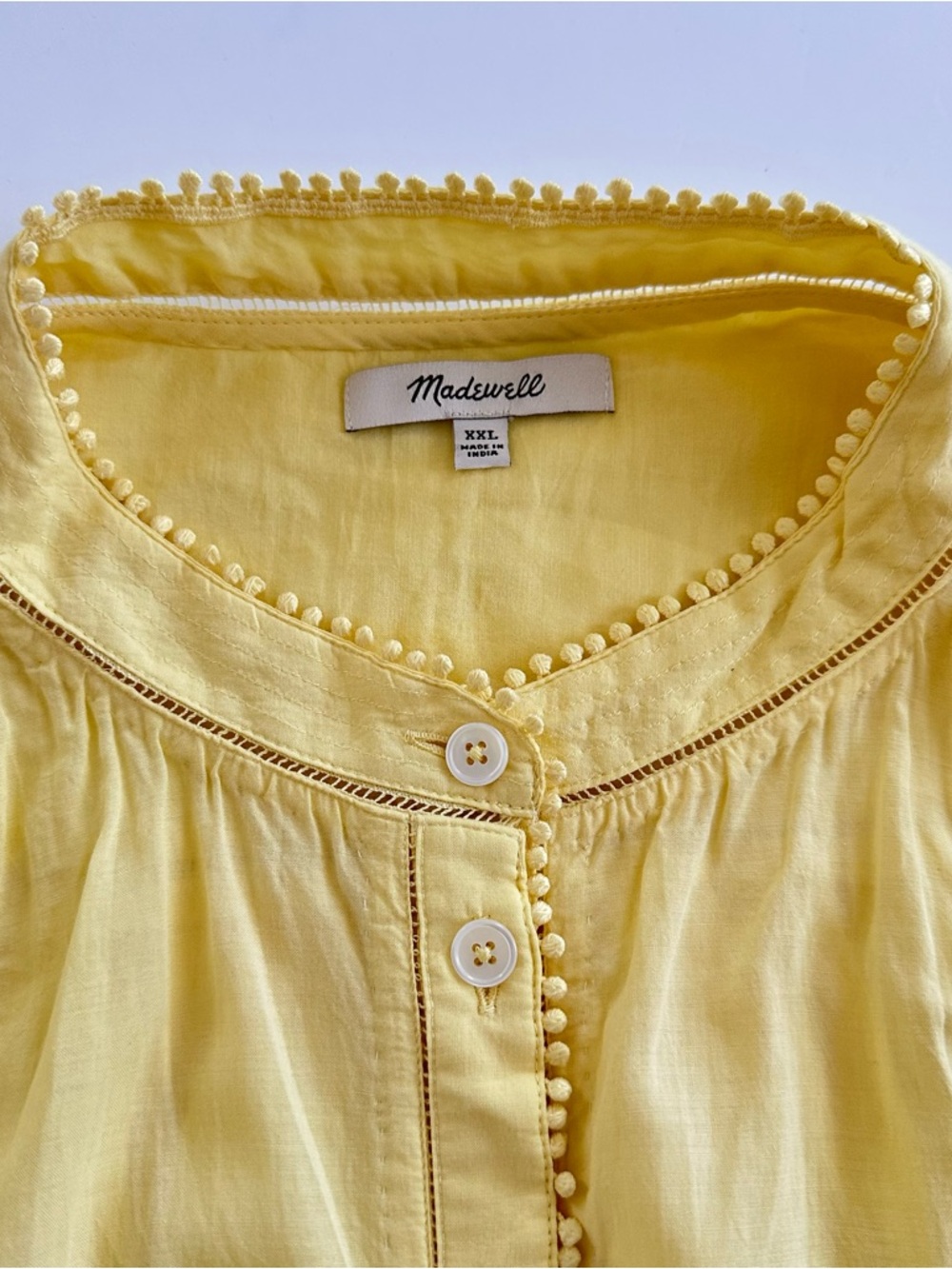 Madewell Shirred Lace Trim Top in Iced Lemon | XXL | EUC - Picture 6 of 16